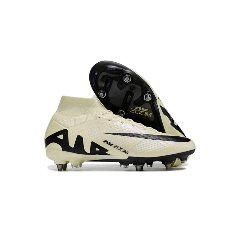 Nike Air Zoom Mercurial Superfly IX Elite SG Beige / Negro caña alta con tacos móviles para la Copa del Mundo
