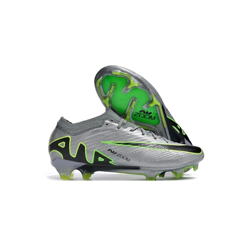 Nike Air Zoom Mercurial Vapor 15 Elite XXV FG en color gris y verde.