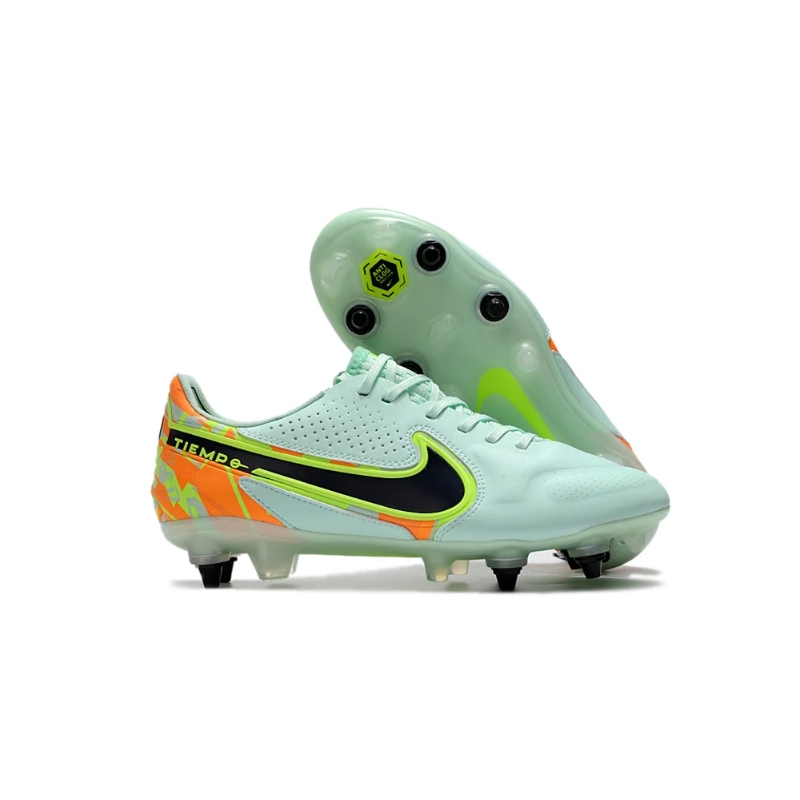 Nike Tiempo Legend 9 Elite SG Gris con detalles verdes y naranjos