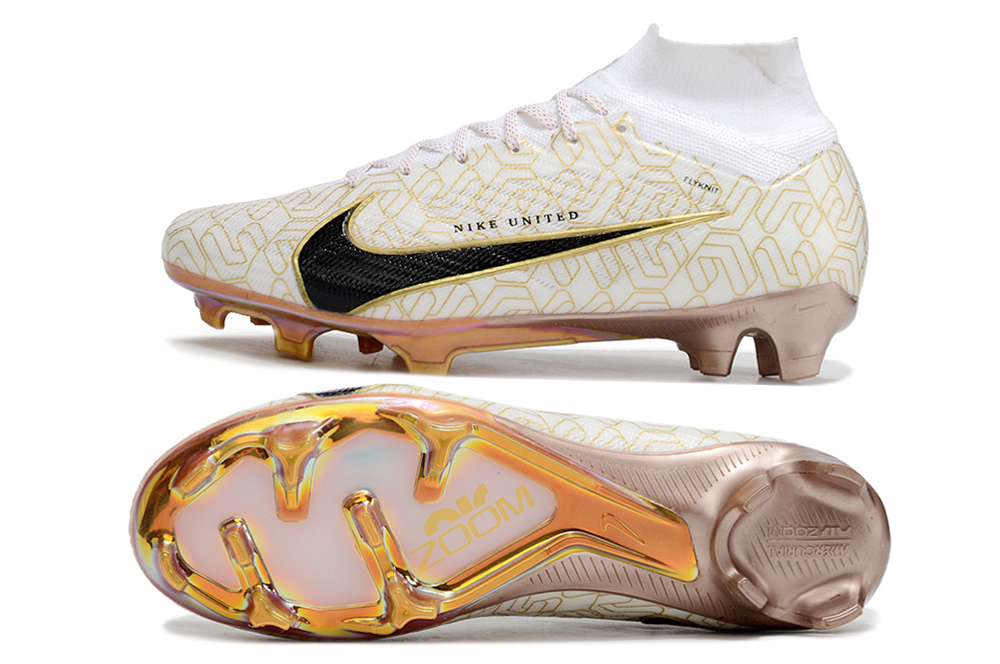 Nike Zoom Superfly 9 Elite MR FG Color Blanco con detalles en Dorado Electrizante