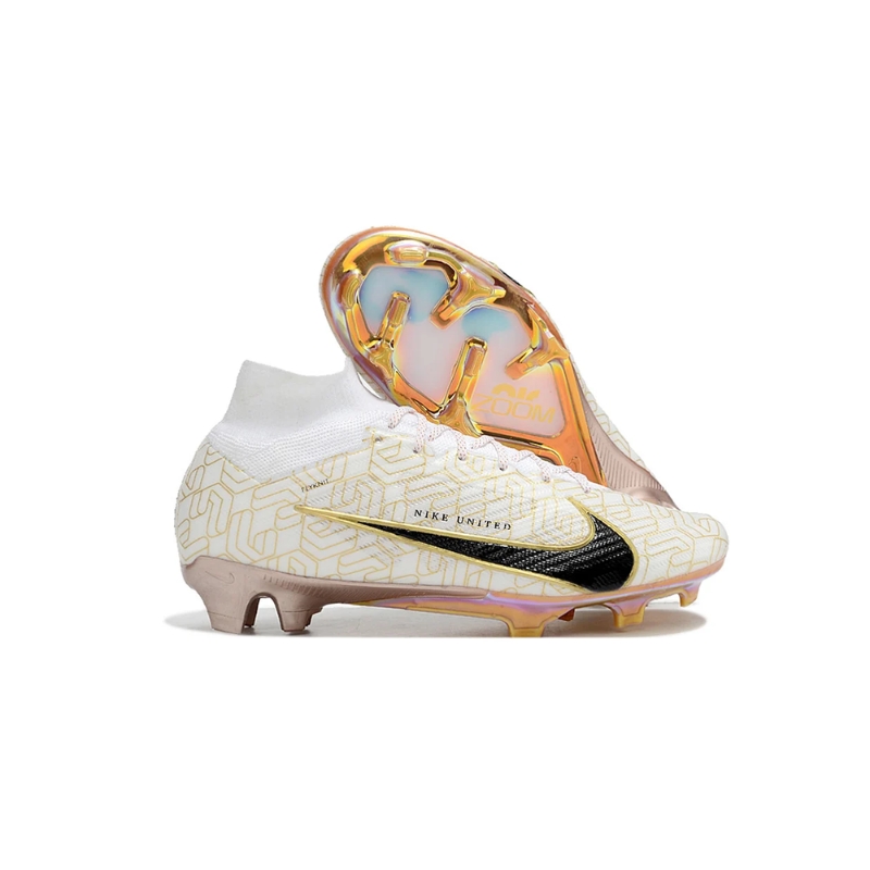 Nike Zoom Superfly 9 Elite MR FG Color Blanco con detalles en Dorado Electrizante