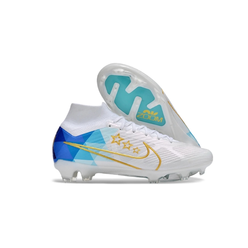 Nike Zoom Superfly 9 Elite MR FG color blanco, azul y dorado